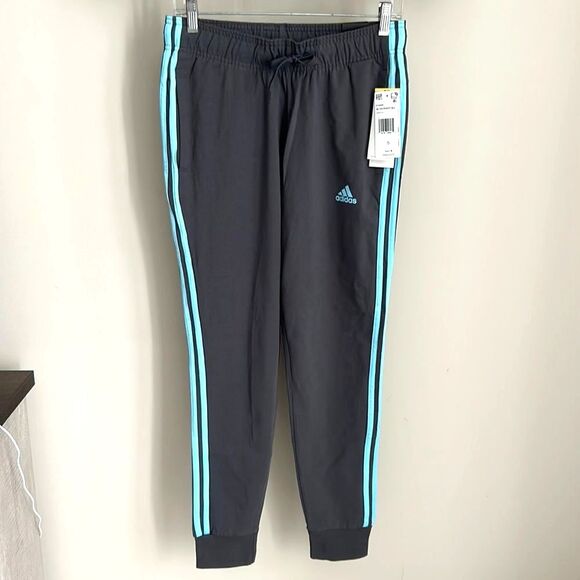 Adidas - Women’s Sweatpants -Gray with Blue Stripes - Slim Fit - New! - Picture 1 of 4